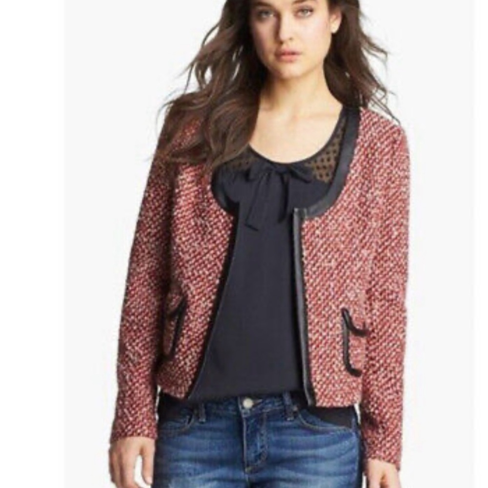 Hinge Pink & Red Tweed Faux Leather Texture  Blazer Jacket Size S